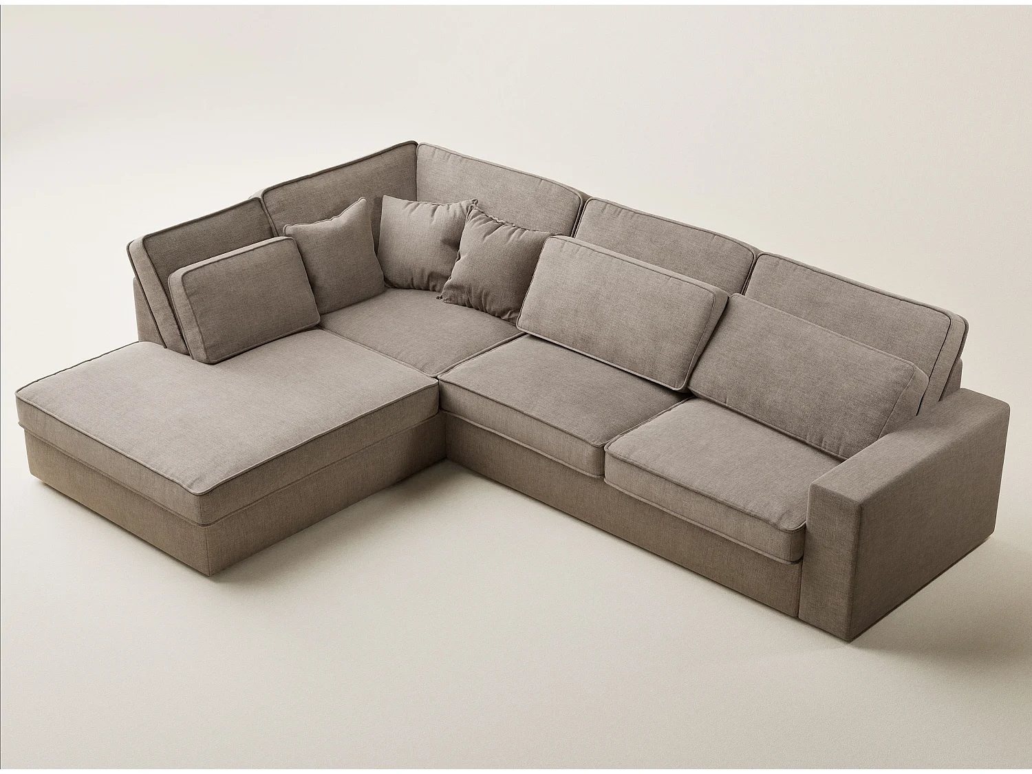 Canapé d'angle gauche 5 places en tissu chenille gris brun KIROU