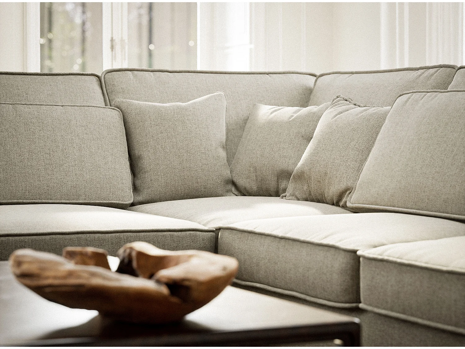 Hoekbank 5-zits met hoek links KIROU - geweven stof - beige