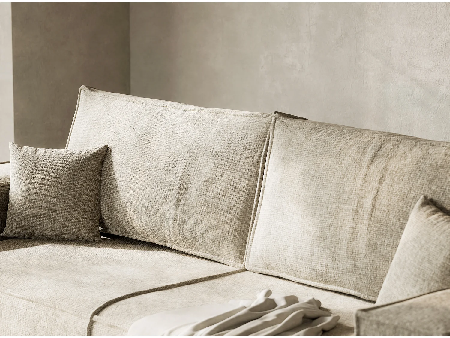 Canapé 3 places convertible en tissu chenille beige MILOS