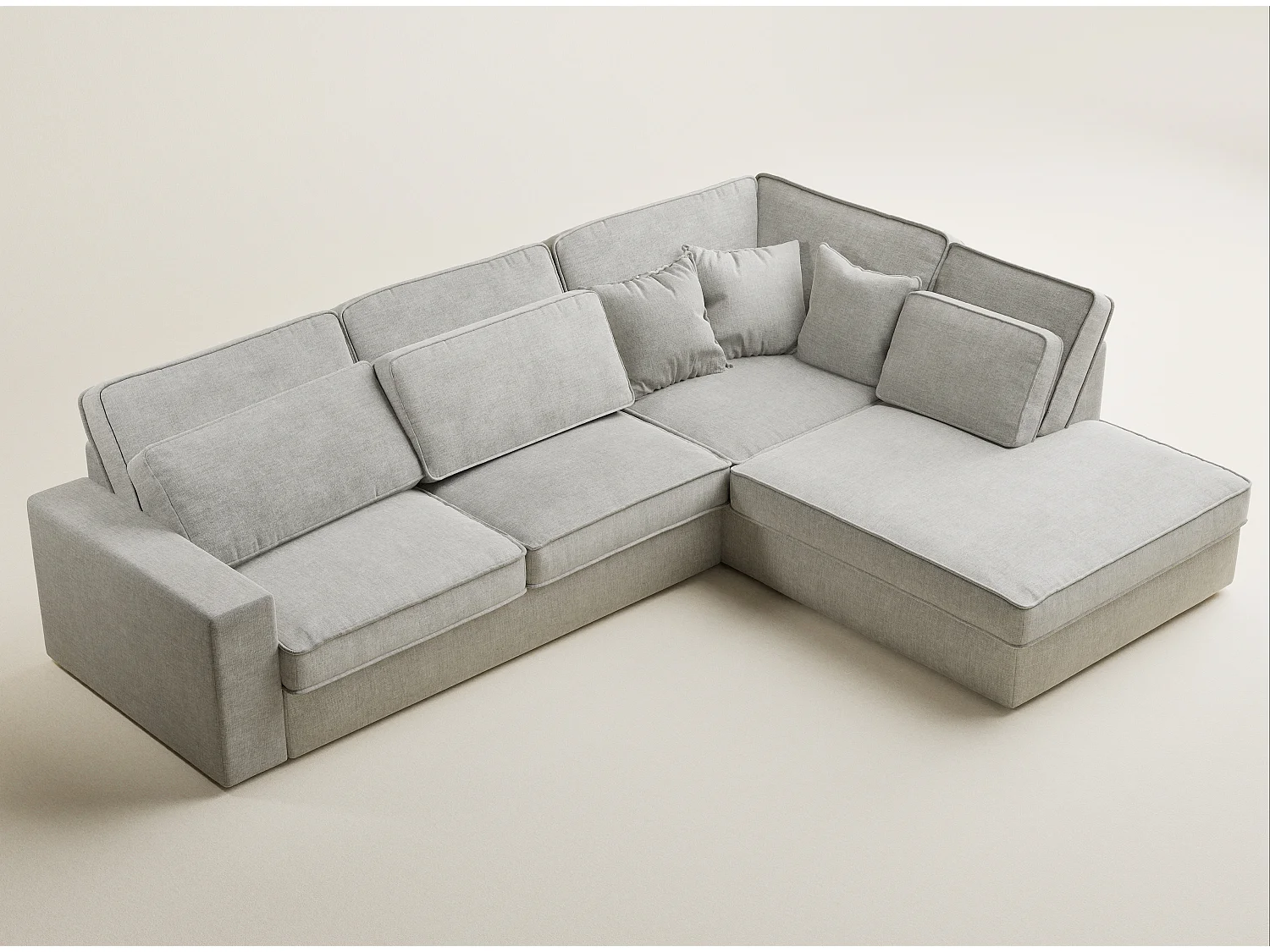 Canapé d'angle droit 5 places en tissu chenille gris KIROU