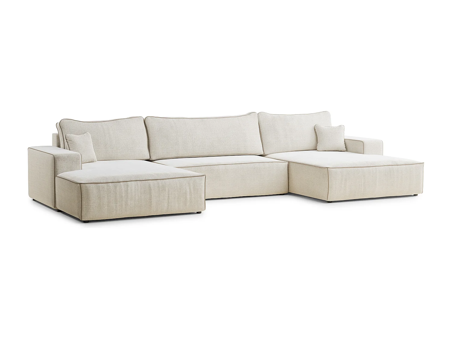Canapé d'angle panoramique convertible en tissu chenille ivoire-beige DESEO