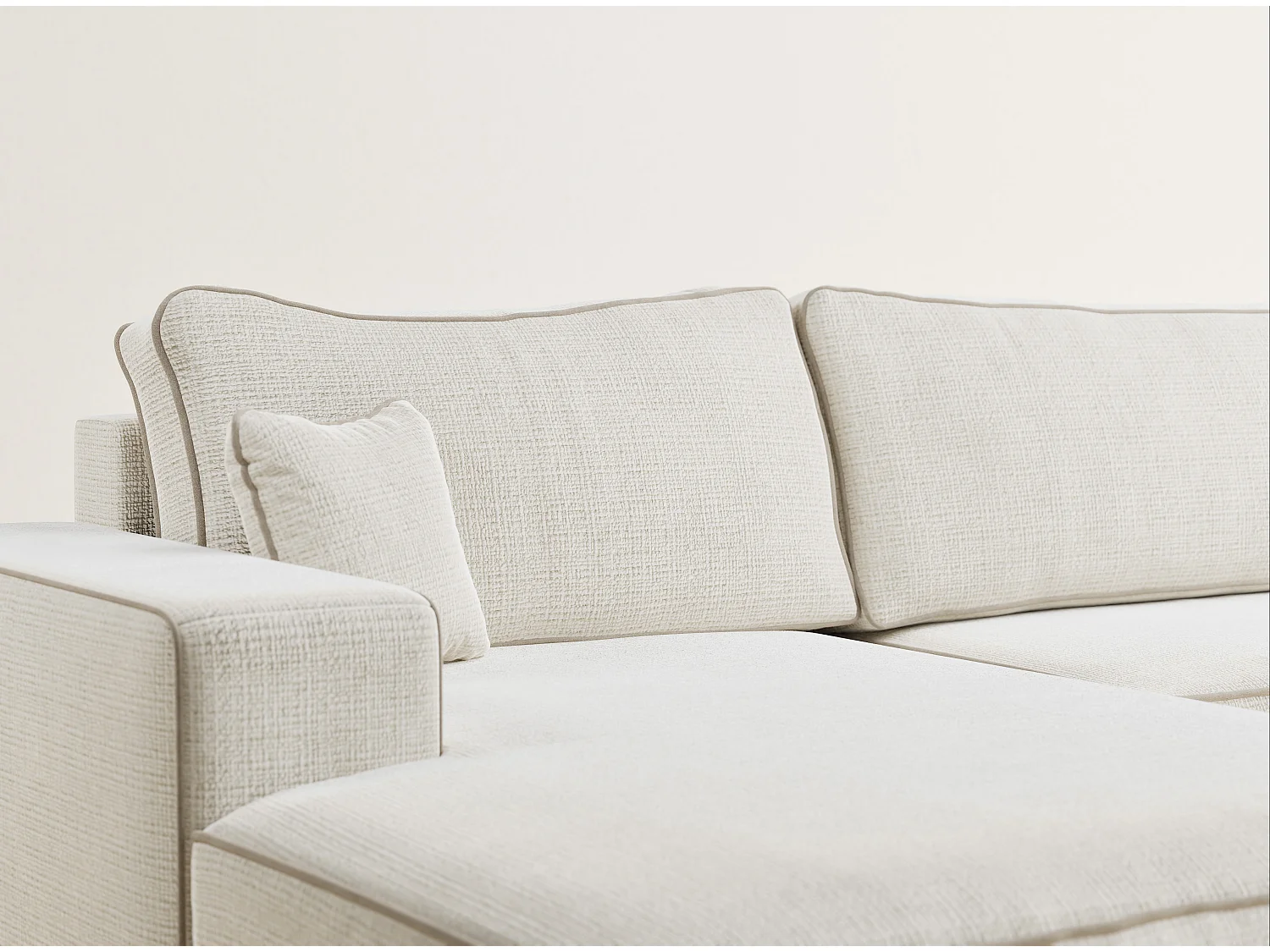 Canapé d'angle panoramique convertible en tissu chenille ivoire-beige DESEO