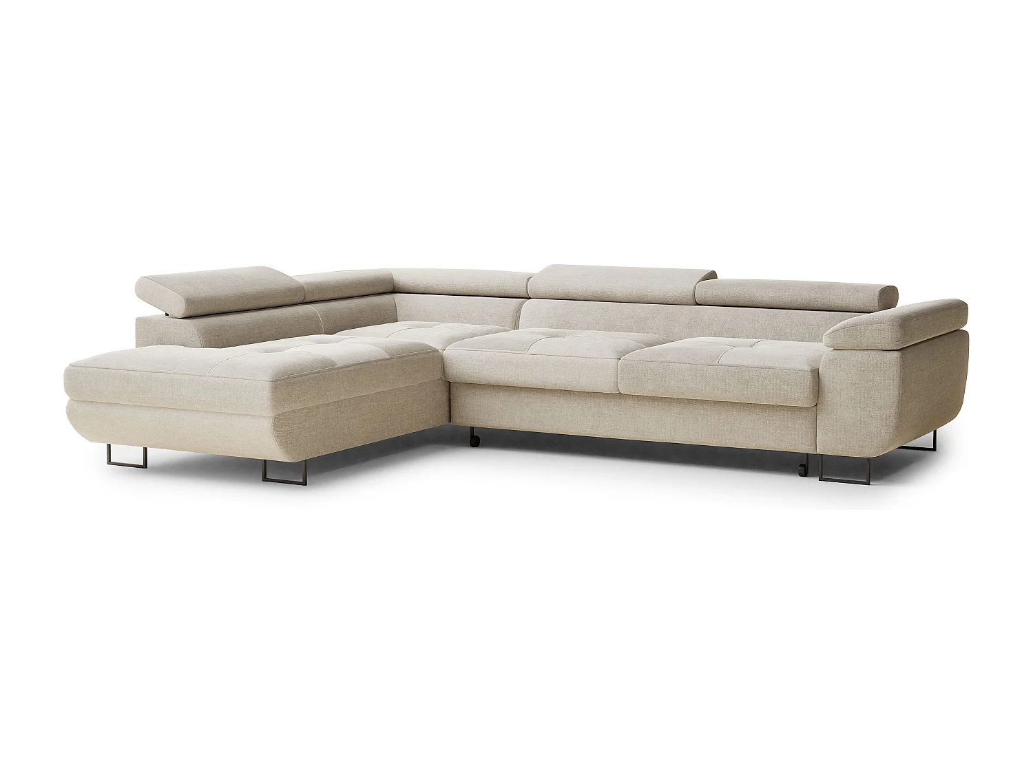 Canapé d'angle gauche convertible en tissu chenille beige CONCORD