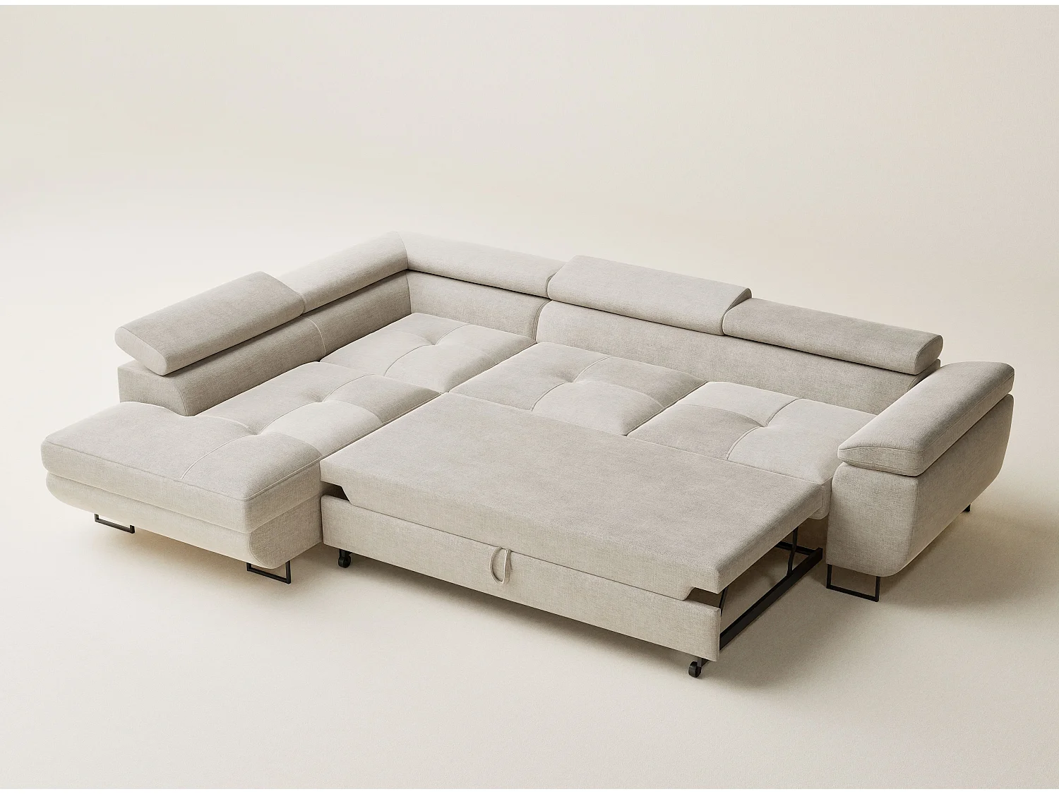 Canapé d'angle gauche convertible en tissu chenille beige CONCORD