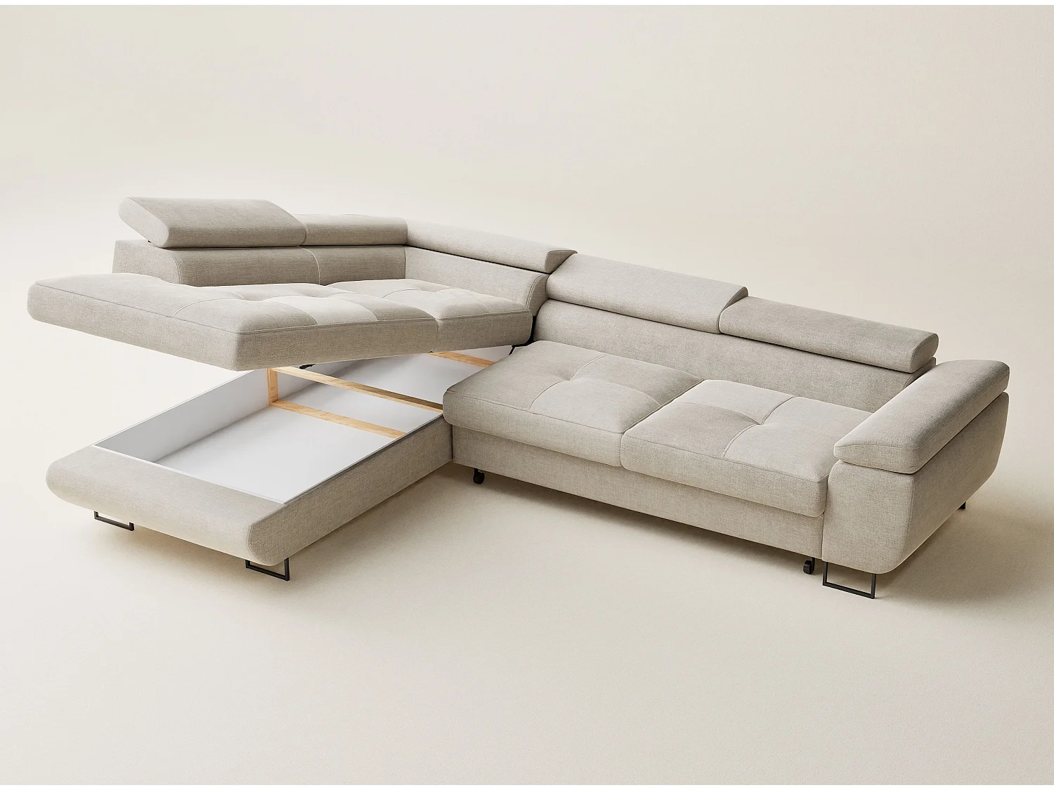 Canapé d'angle gauche convertible en tissu chenille beige CONCORD