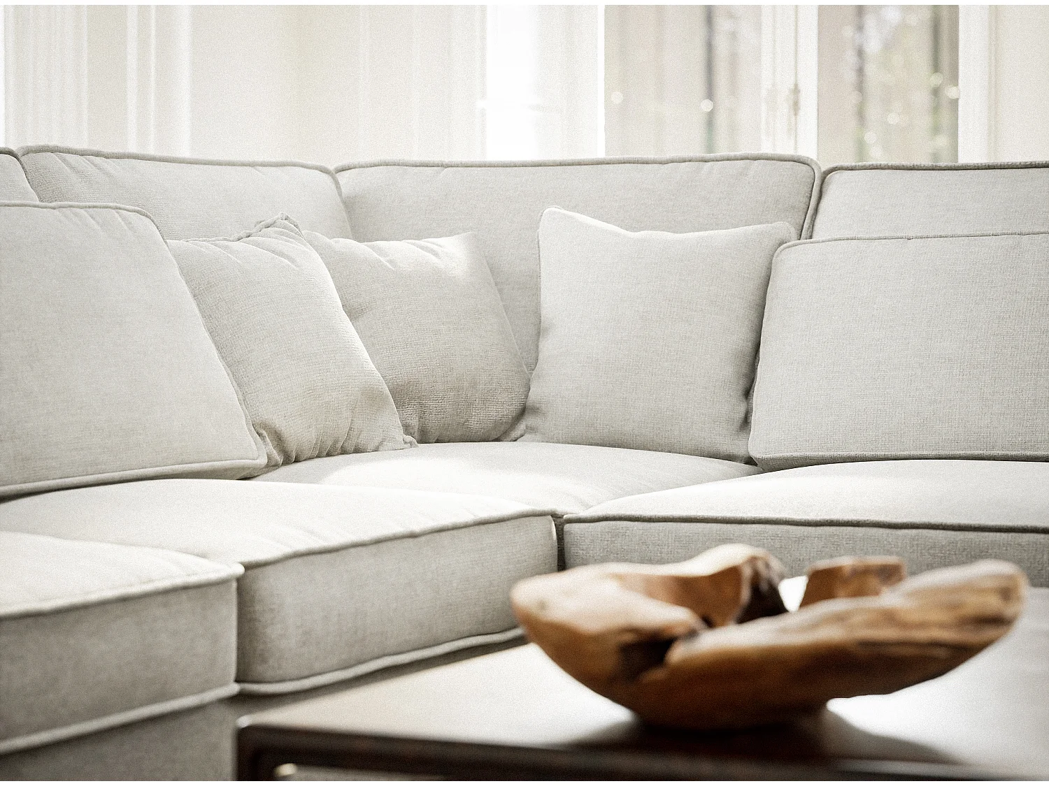 Ecksofa 5-Sitzer - Ecke Rechts - Chenille-Stoff - hellbeige - KIROU