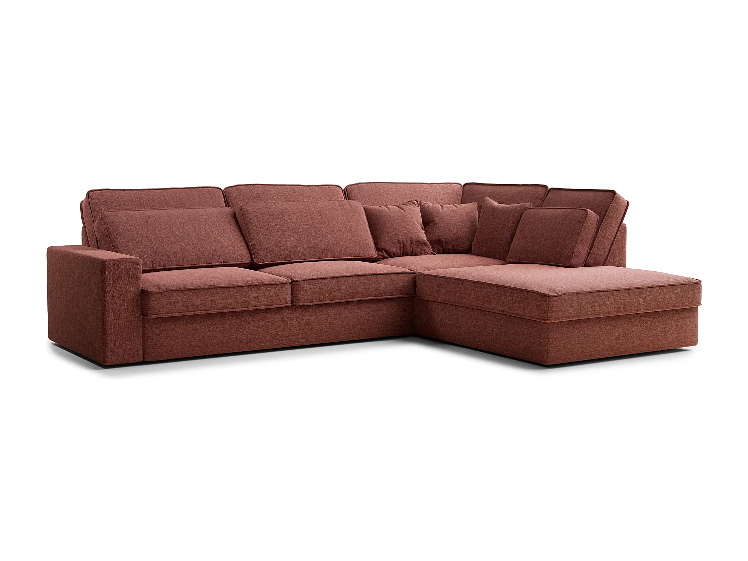 Canapé d'angle droit 5 places en tissu tressé corail KIROU