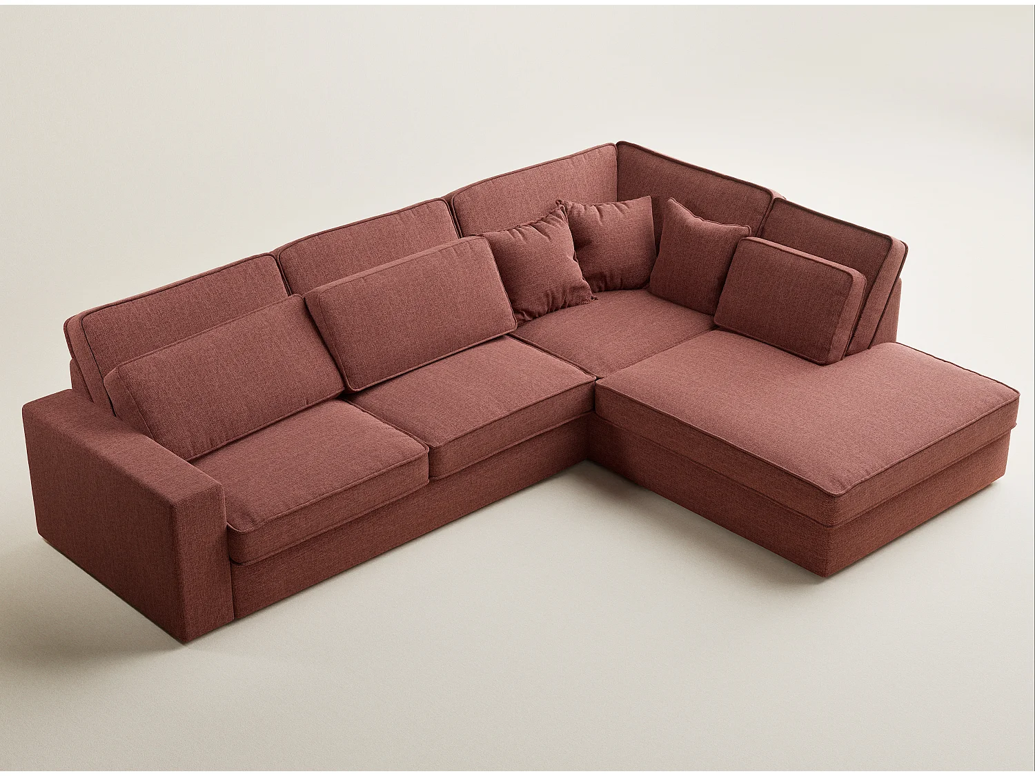 Canapé d'angle droit 5 places en tissu tressé corail KIROU