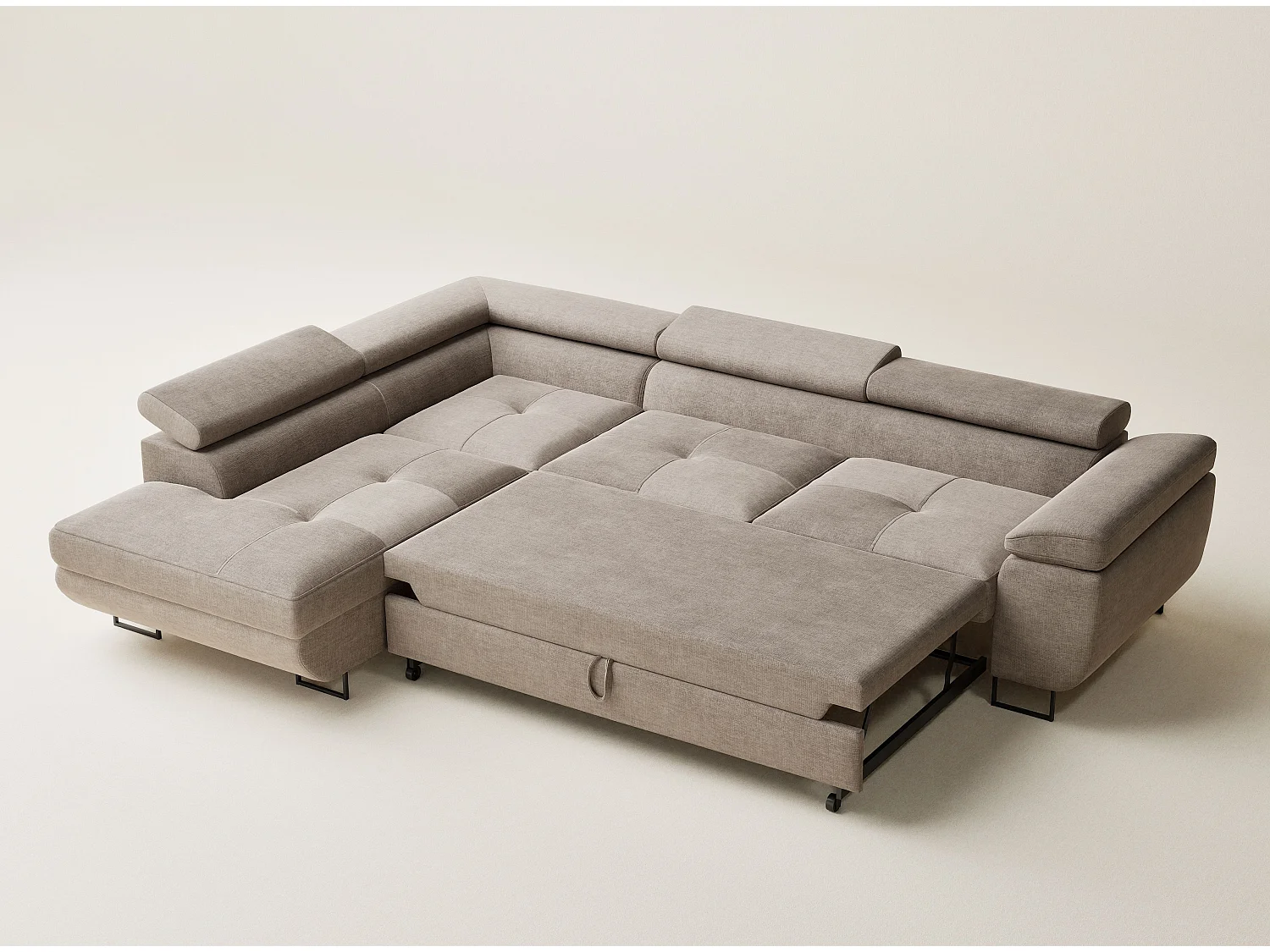 Canapé d'angle gauche convertible en tissu chenille brun gris CONCORD