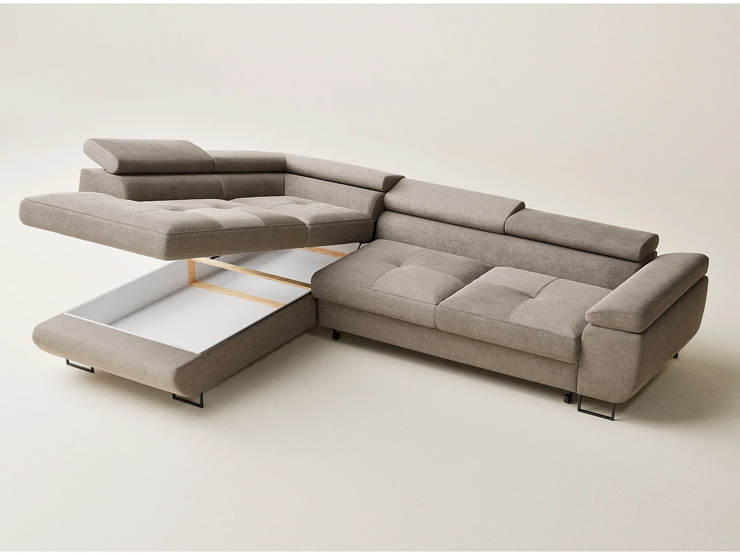 Canapé d'angle gauche convertible en tissu chenille brun gris CONCORD