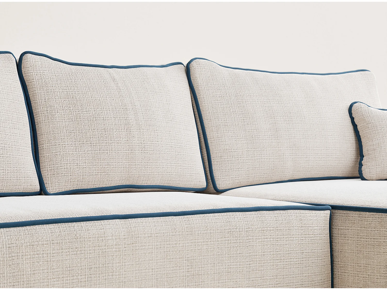 Canapé d'angle droit convertible en tissu chenille creme-bleu foncé MODO