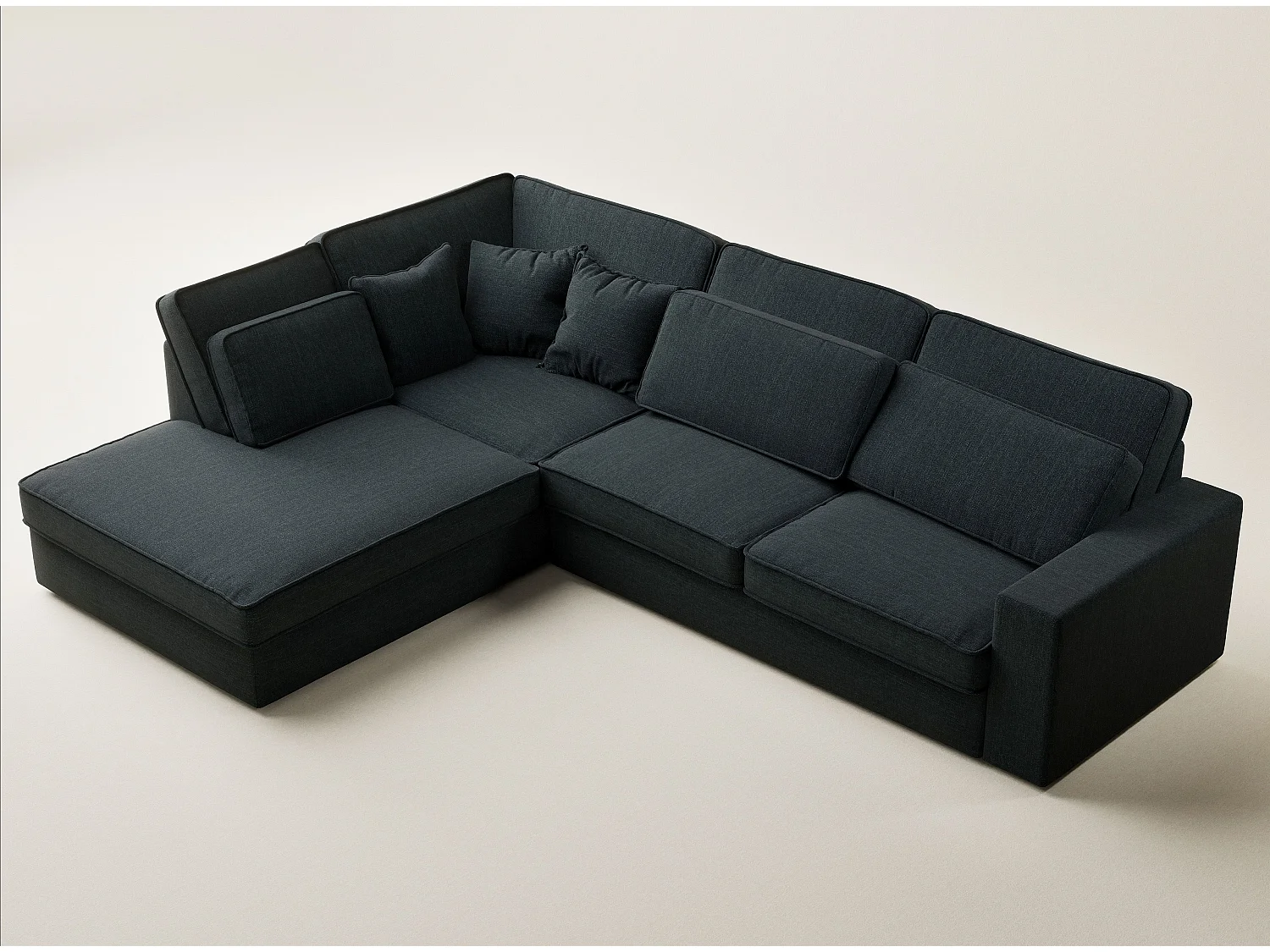 Canapé d'angle gauche 5 places en tissu tressé turquoise KIROU