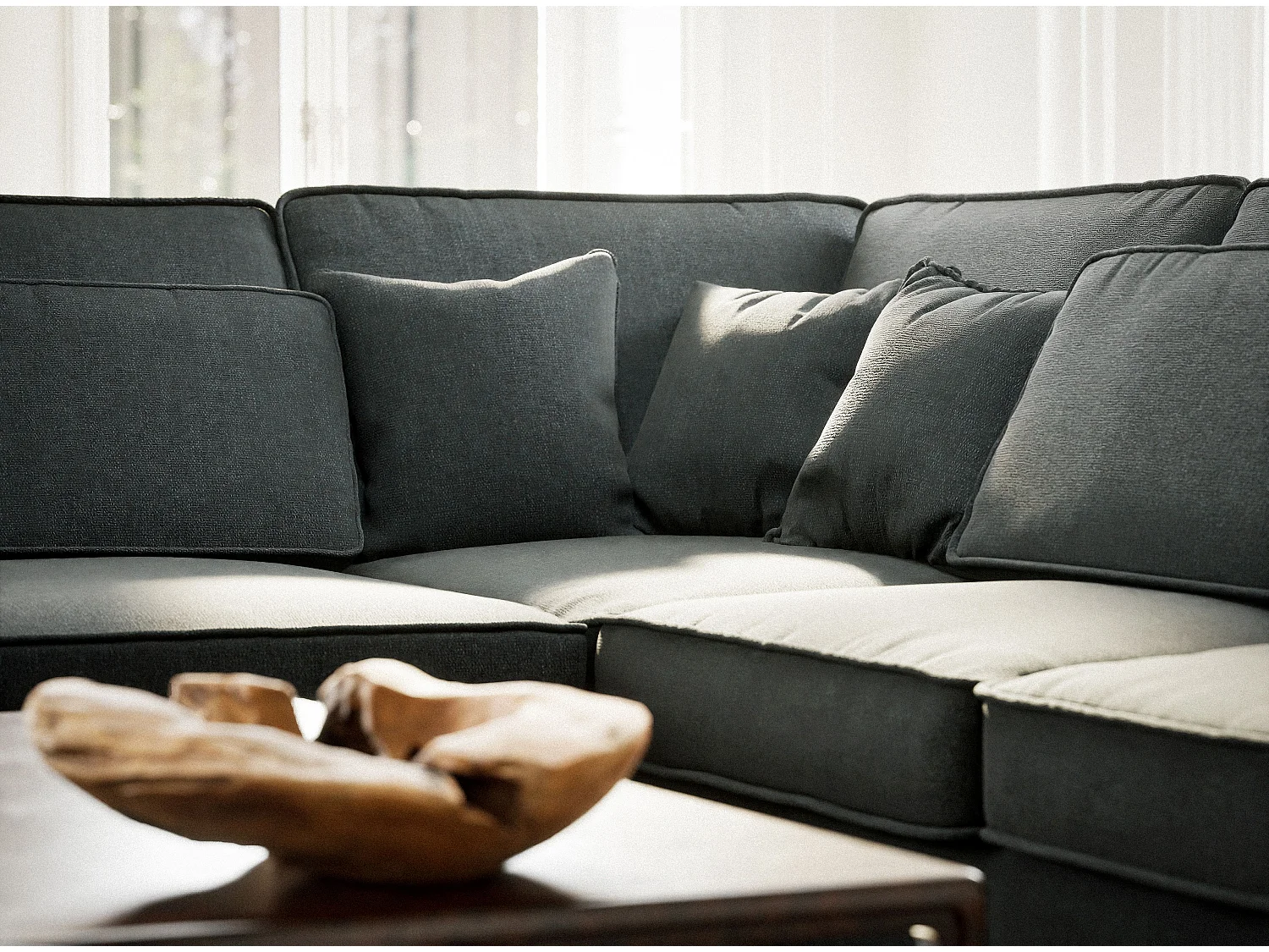 Canapé d'angle gauche 5 places en tissu tressé turquoise KIROU