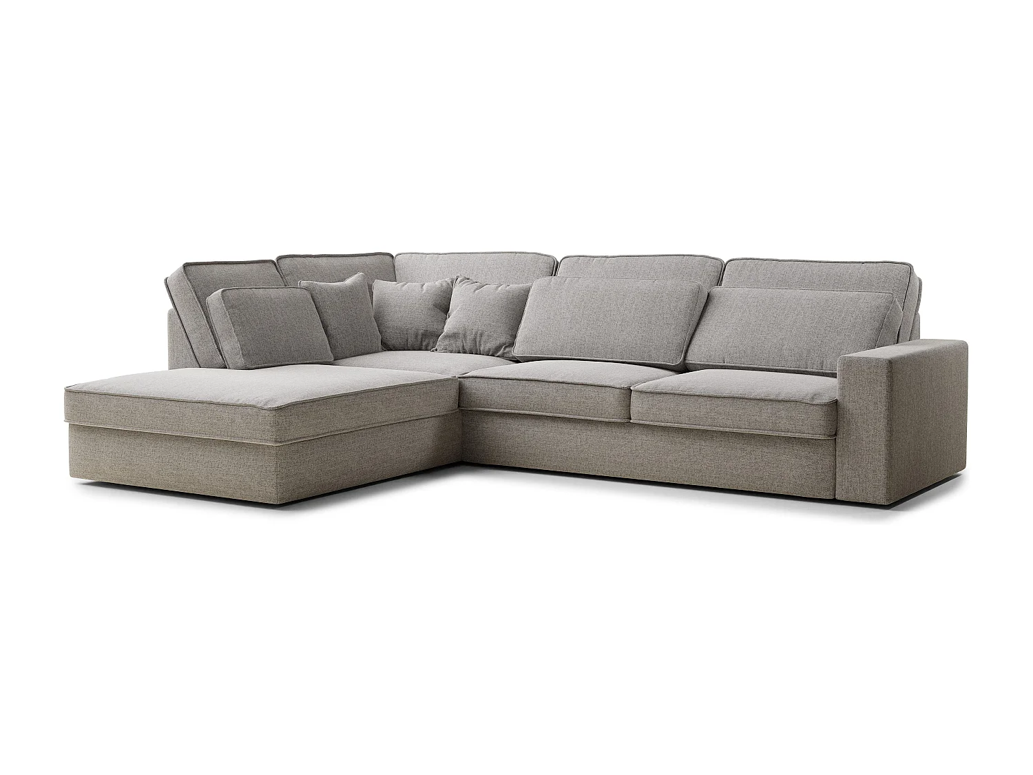 Canapé d'angle gauche 5 places en tissu tressé beige gris KIROU