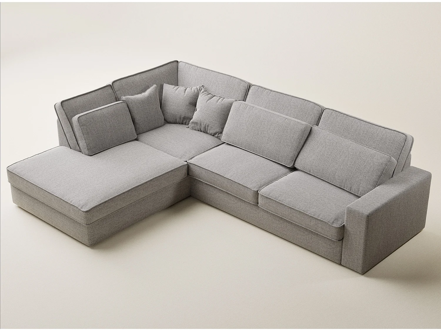 Canapé d'angle gauche 5 places en tissu tressé beige gris KIROU