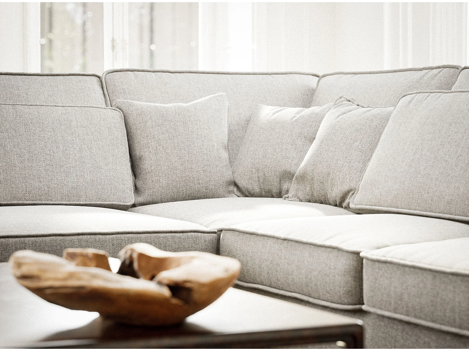 Canapé d'angle gauche 5 places en tissu tressé beige gris KIROU