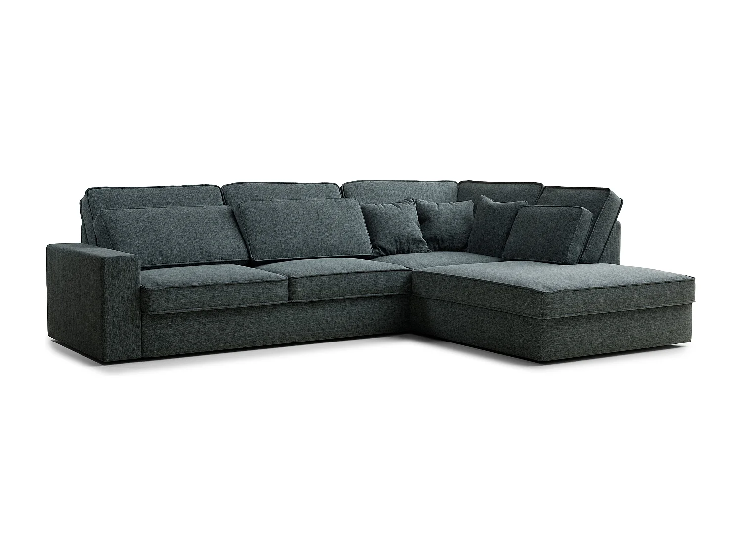 Canapé d'angle droit 5 places en tissu tressé bleu KIROU