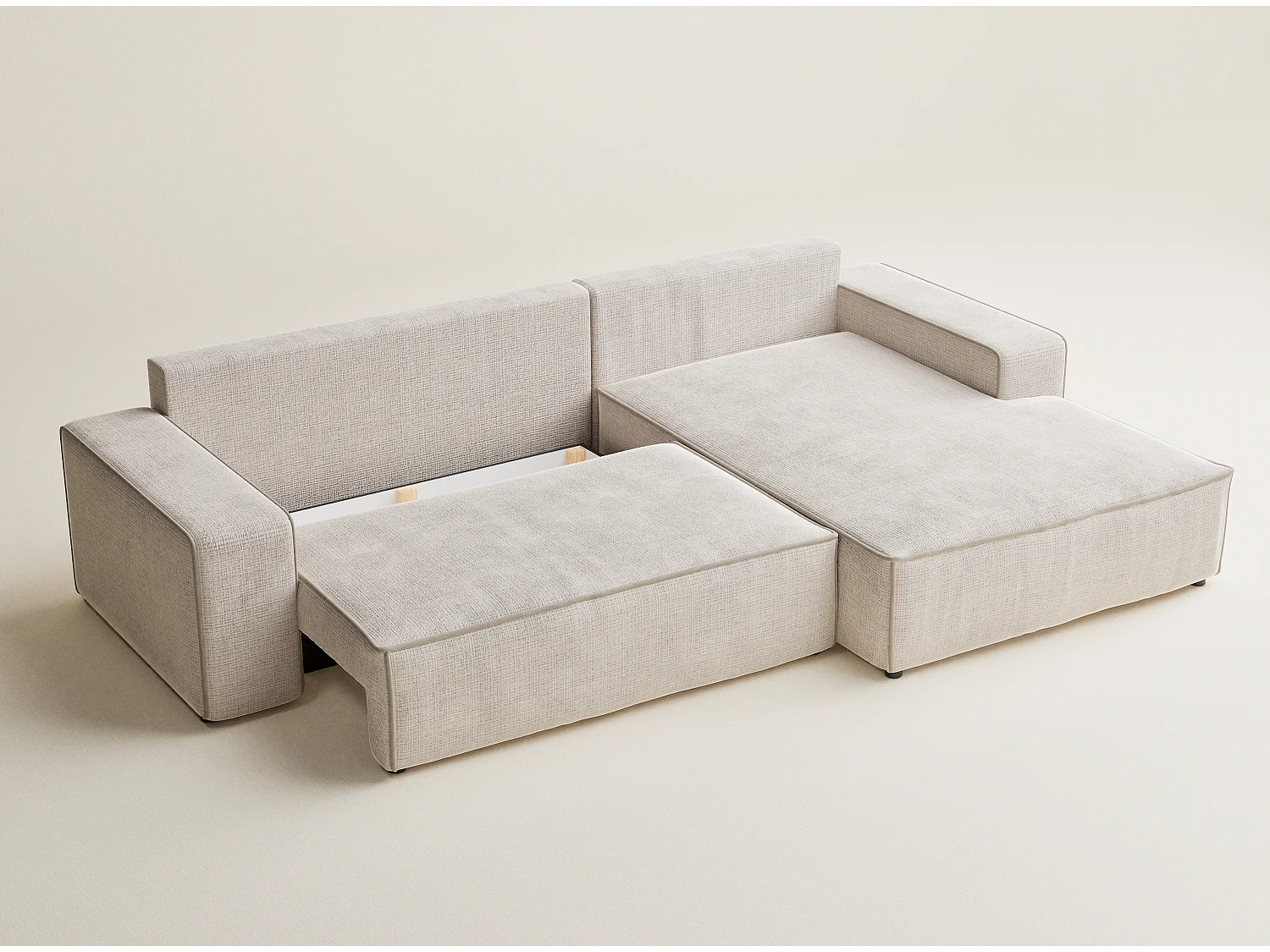 Canapé d'angle droit convertible en tissu chenille creme-beige MODO