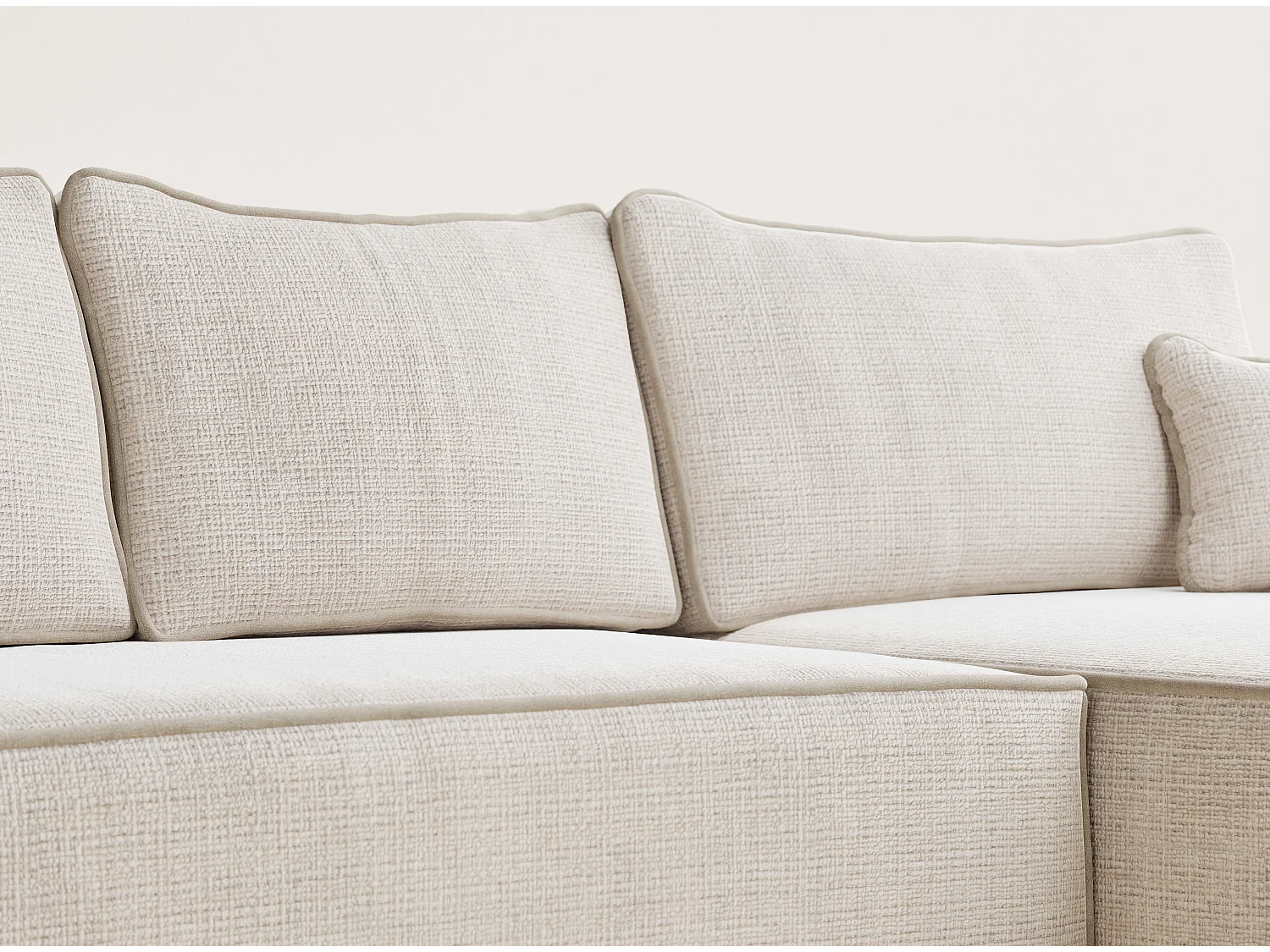 Canapé d'angle droit convertible en tissu chenille creme-beige MODO