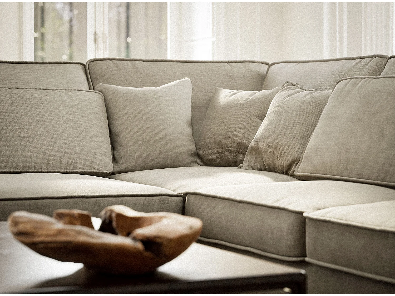 Ecksofa 5-Sitzer - Ecke Links - Chenille-Stoff - beige - KIROU