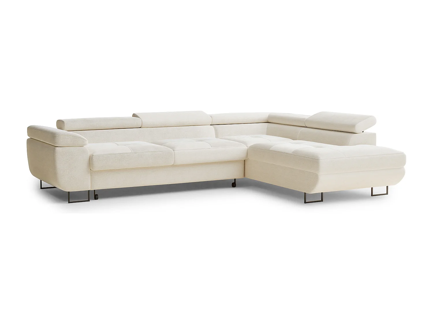 Canapé d'angle droit convertible en tissu chenille creme CONCORD