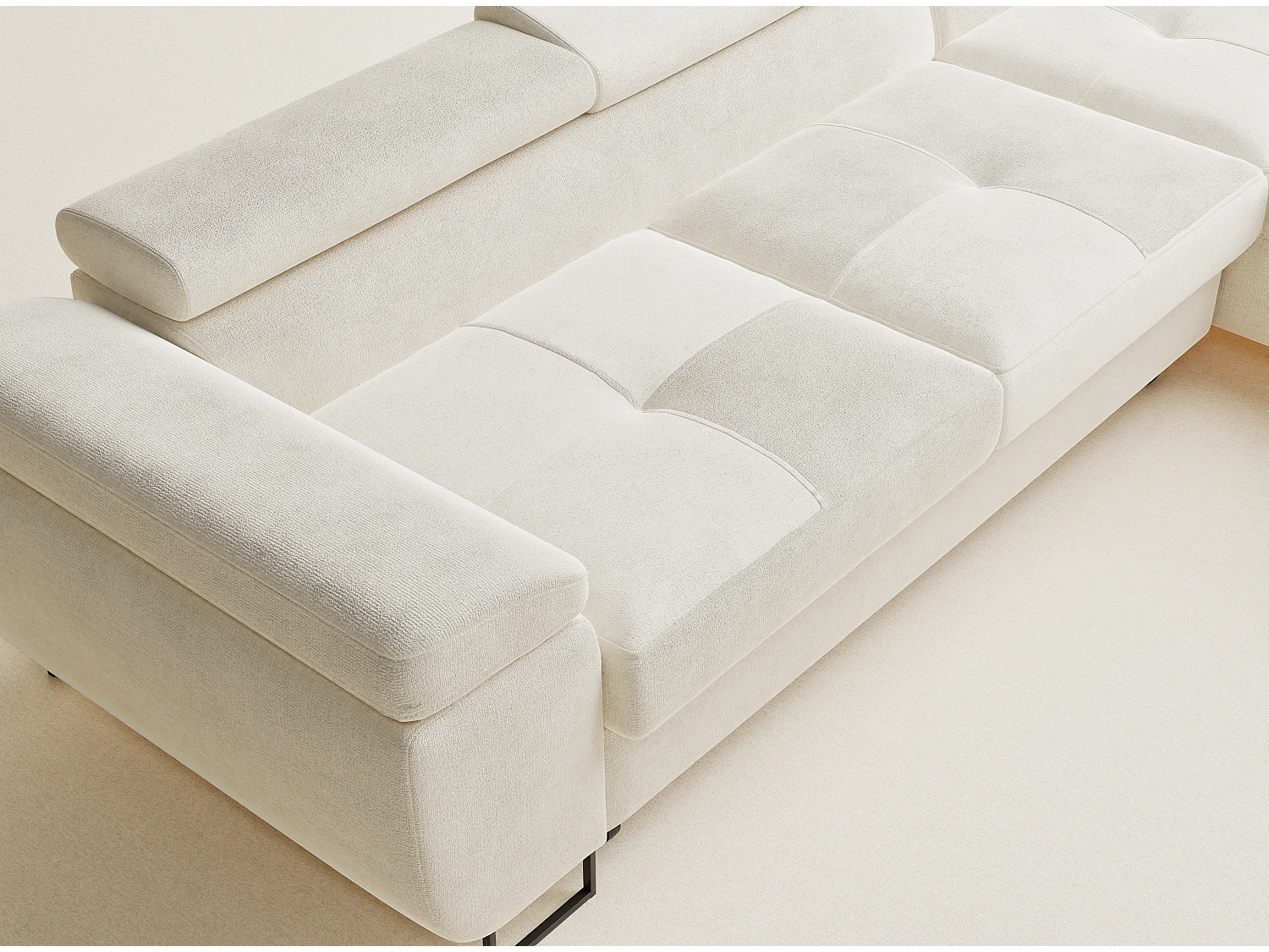 Canapé d'angle droit convertible en tissu chenille creme CONCORD