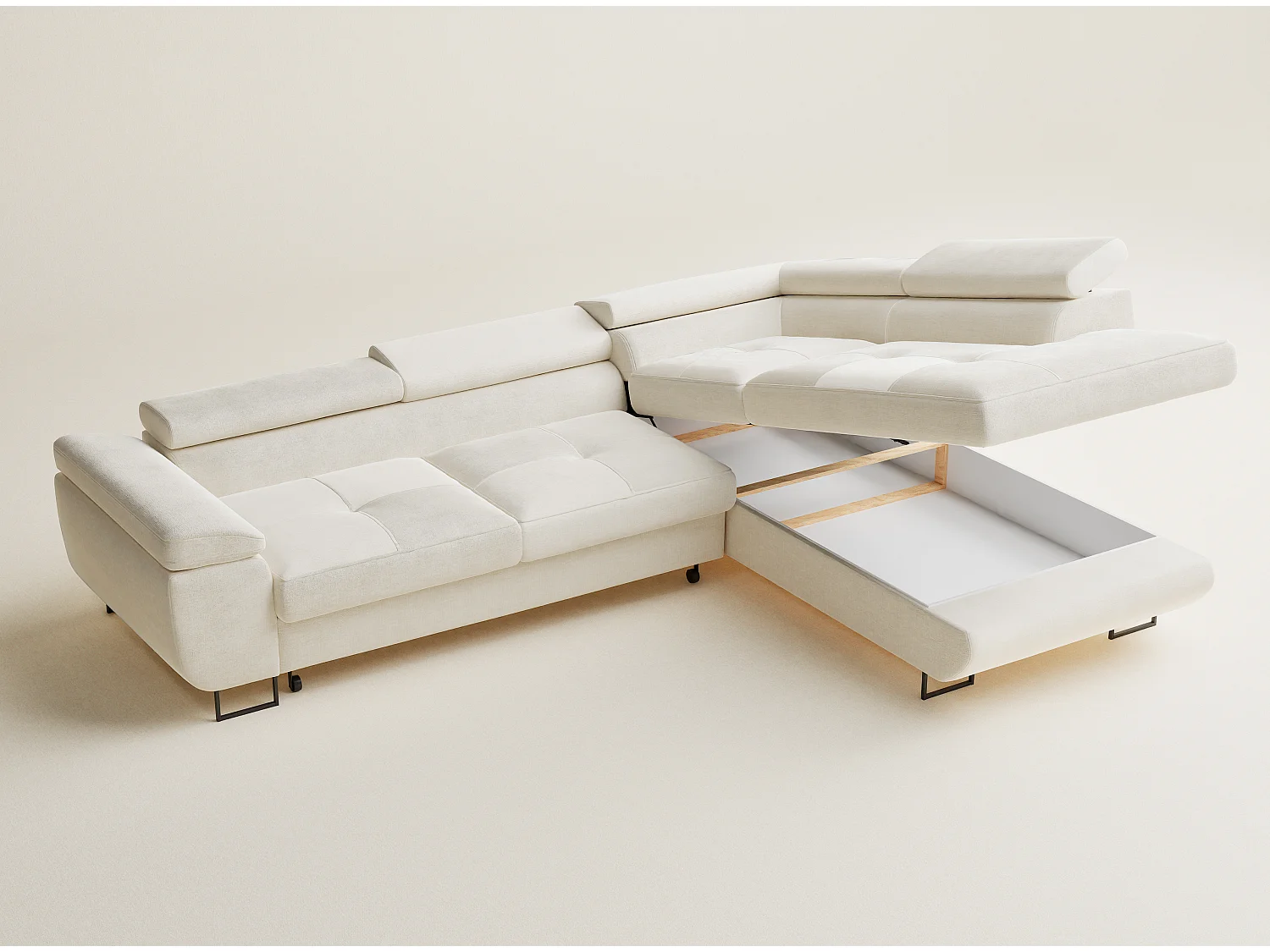 Canapé d'angle droit convertible en tissu chenille creme CONCORD