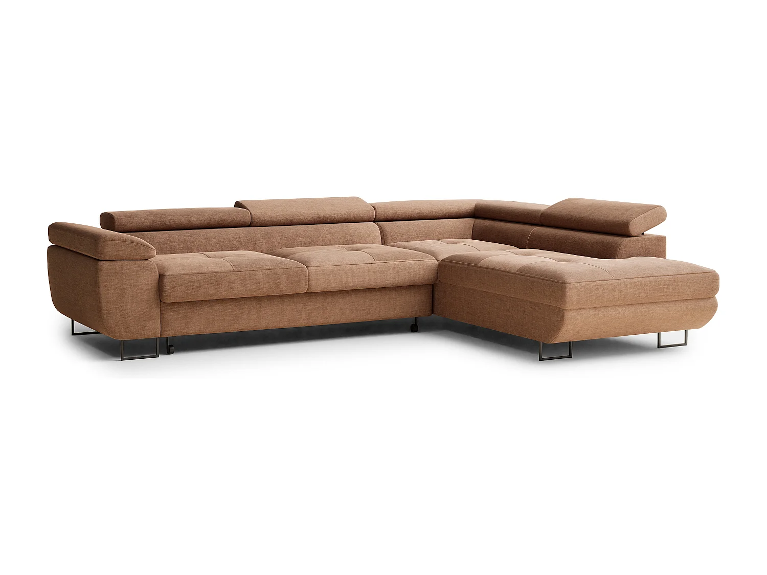 Canapé d'angle droit convertible en tissu chenille brun CONCORD