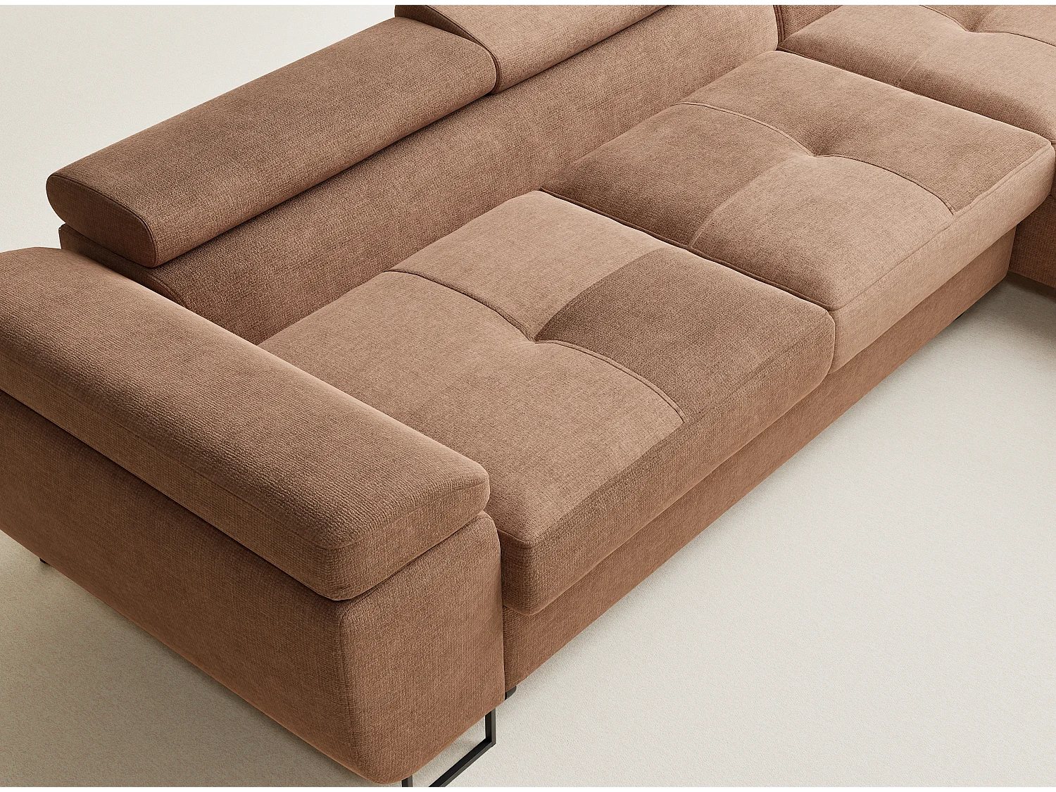 Canapé d'angle droit convertible en tissu chenille brun CONCORD