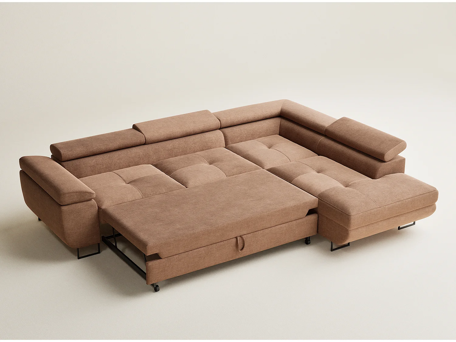 Canapé d'angle droit convertible en tissu chenille brun CONCORD