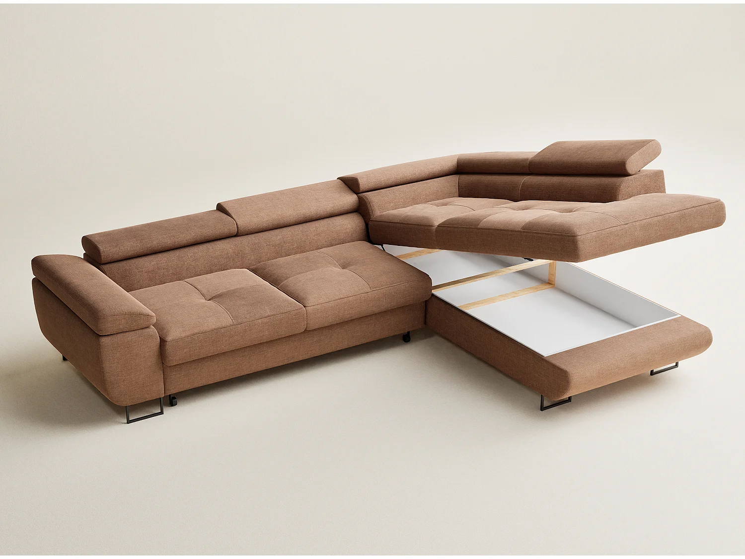 Canapé d'angle droit convertible en tissu chenille brun CONCORD