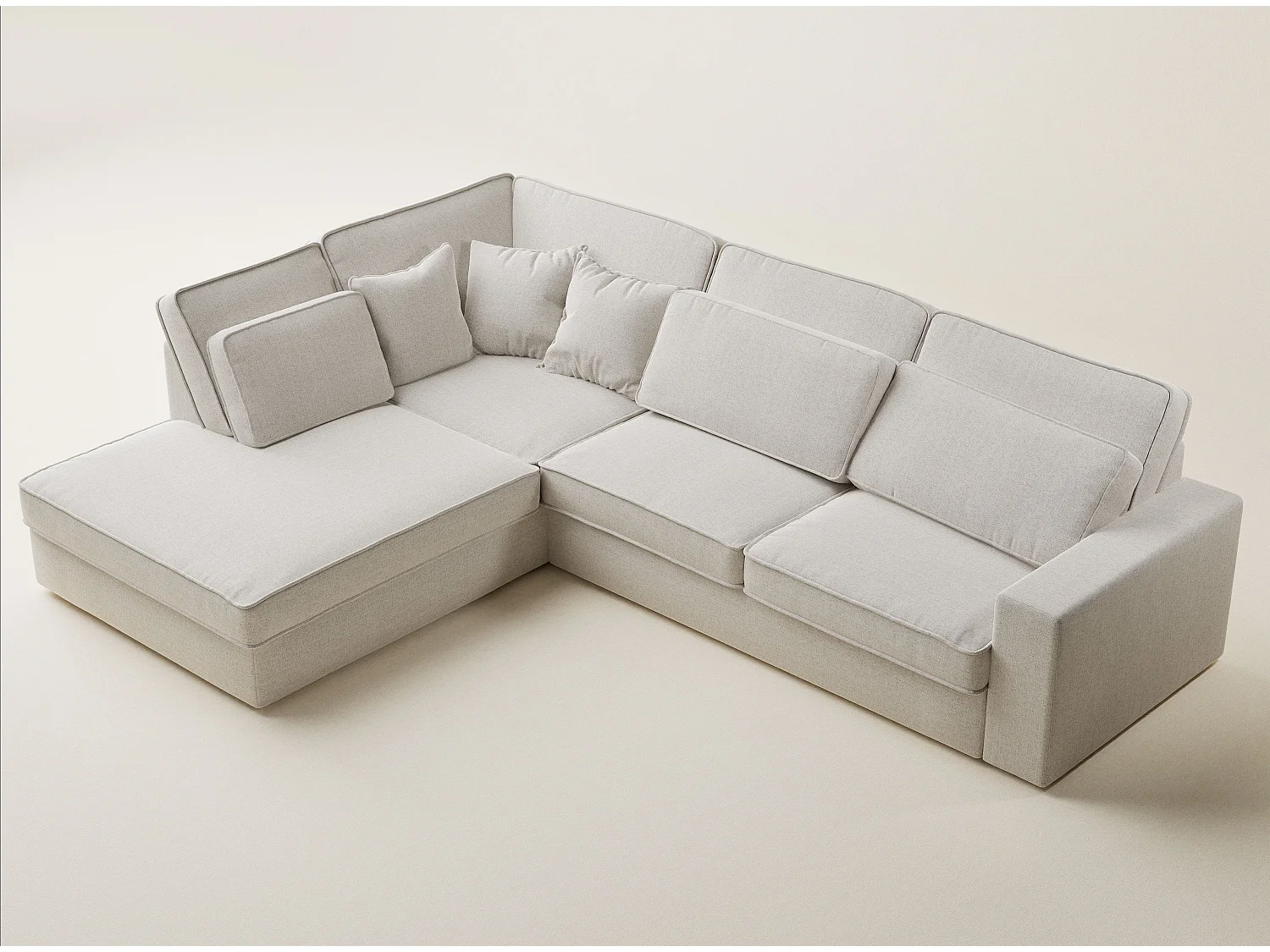 Canapé d'angle gauche 5 places en tissu tressé beige clair KIROU