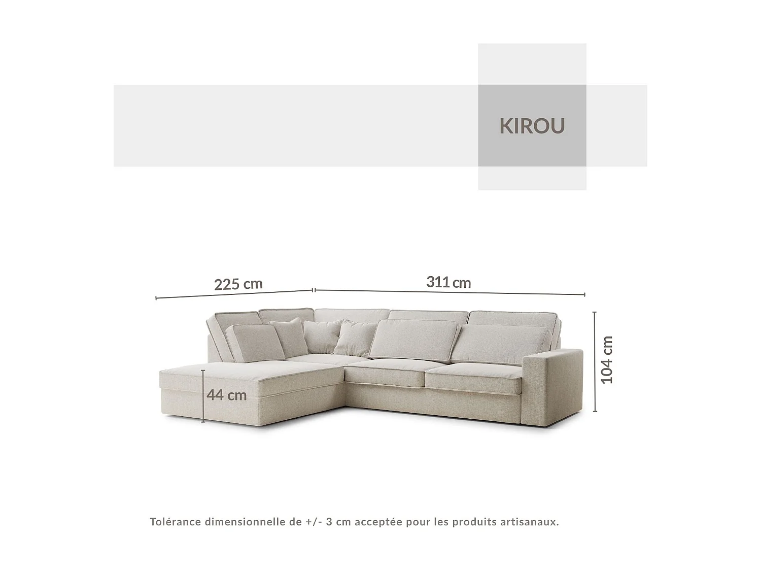 Canapé d'angle gauche 5 places en tissu tressé beige clair KIROU