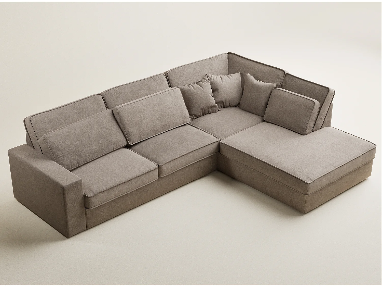 Canapé d'angle droit 5 places en tissu chenille gris brun KIROU