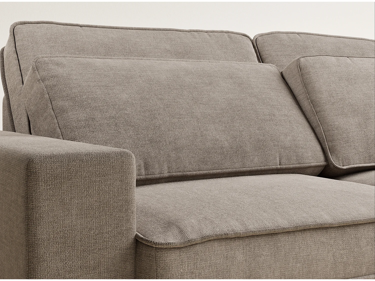 Canapé d'angle droit 5 places en tissu chenille gris brun KIROU