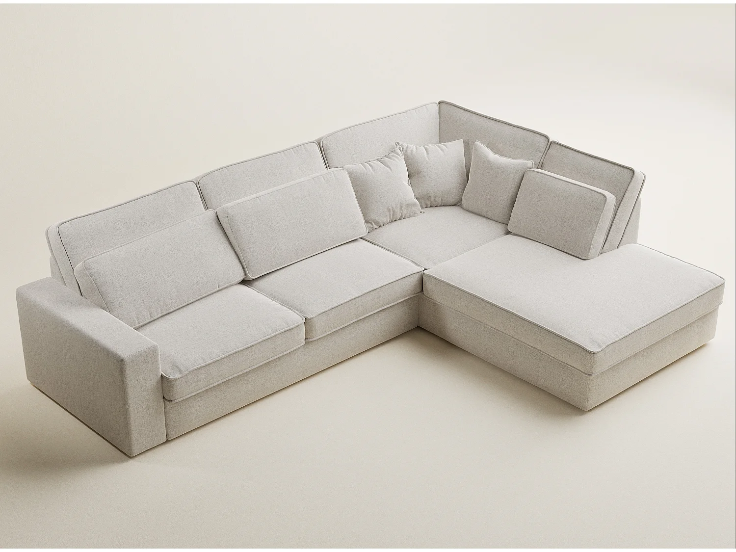 Canapé d'angle droit 5 places en tissu tressé beige clair KIROU