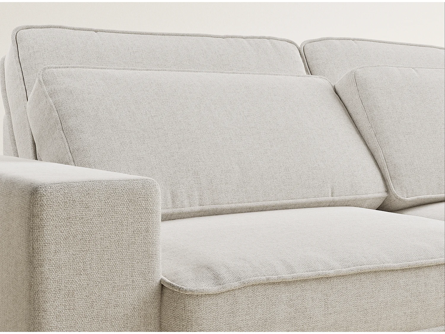 Canapé d'angle droit 5 places en tissu tressé beige clair KIROU