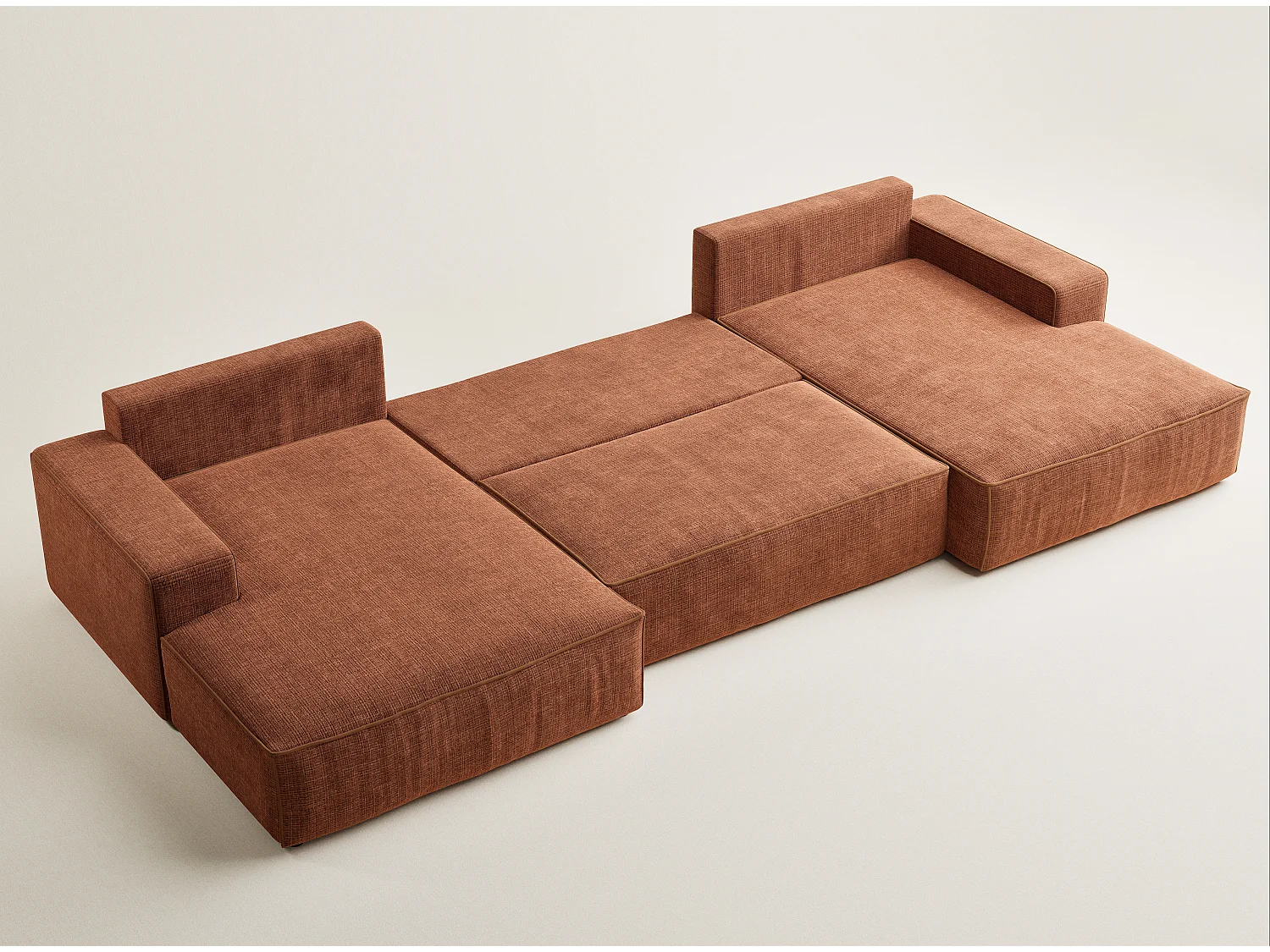 Canapé d'angle panoramique convertible en tissu chenille cuivre DESEO