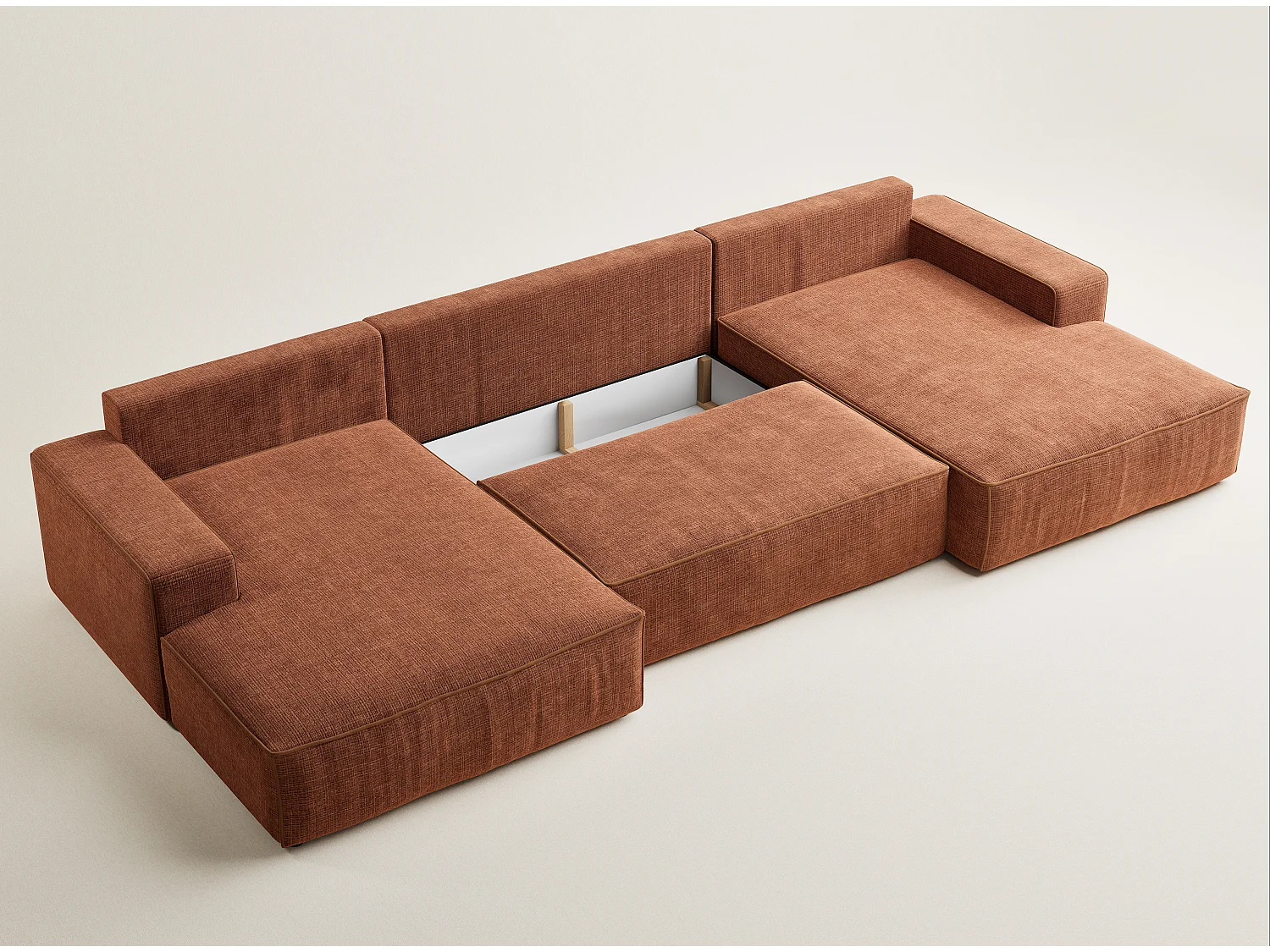 Canapé d'angle panoramique convertible en tissu chenille cuivre DESEO