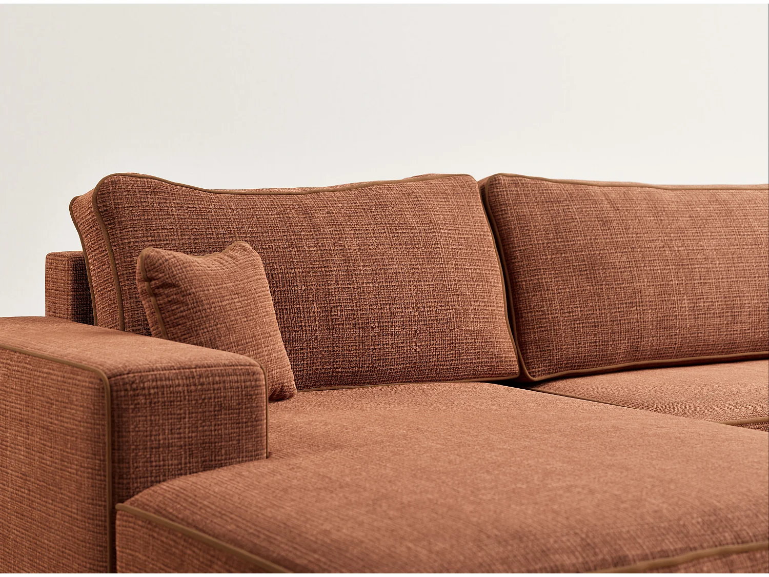 Canapé d'angle panoramique convertible en tissu chenille cuivre DESEO