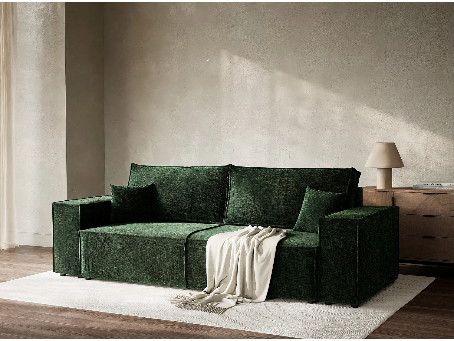 Canapé 3 places convertible en tissu chenille vert foncé MILOS