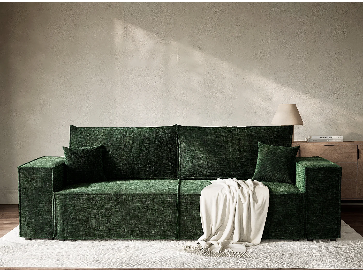 Canapé 3 places convertible en tissu chenille vert foncé MILOS