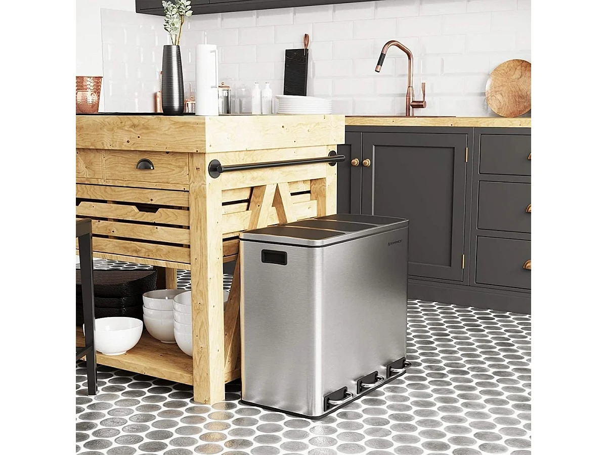 Poubelle de tri 3 bacs de 18L à pédales