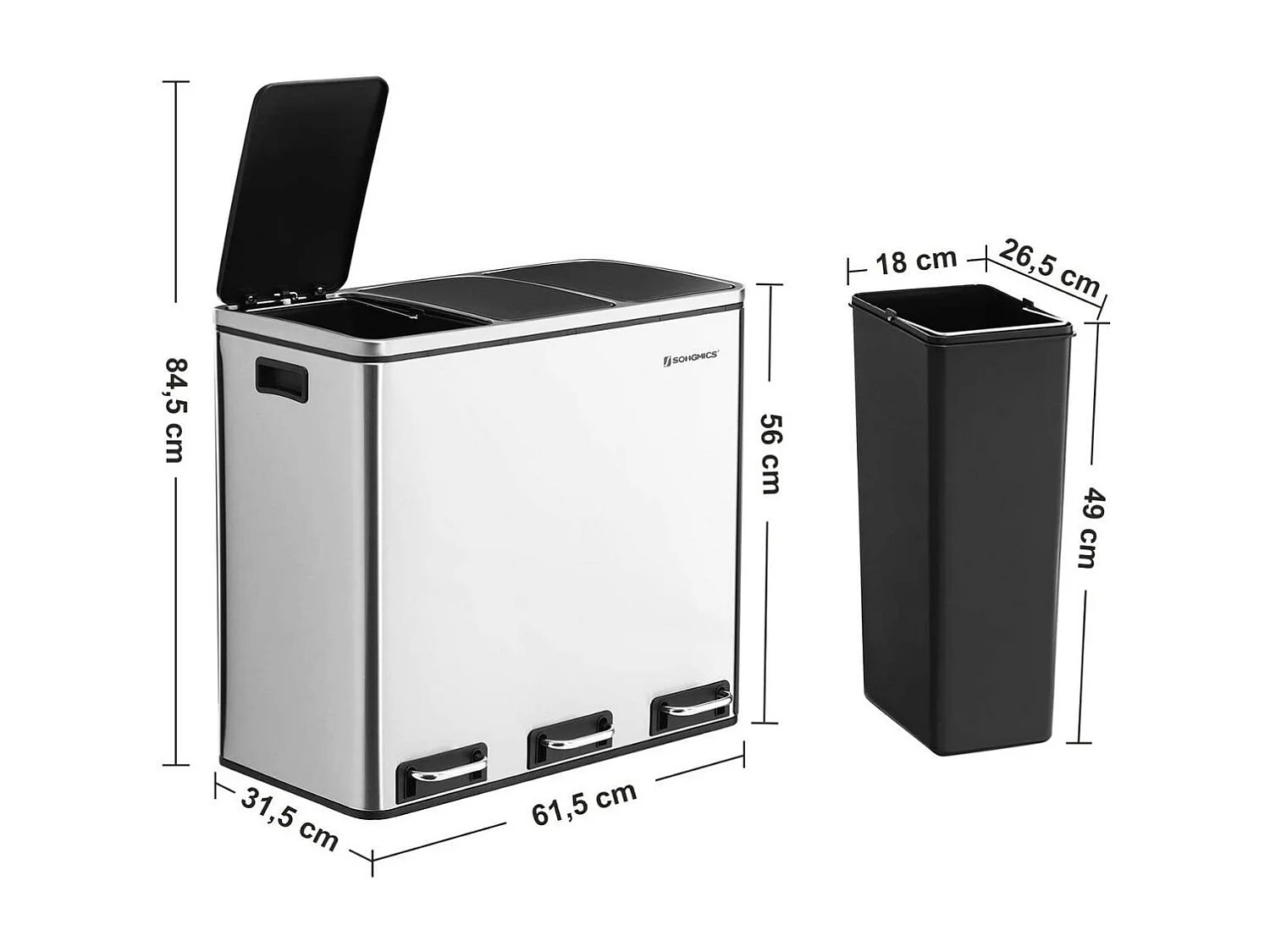 Poubelle de tri 3 bacs de 18L à pédales
