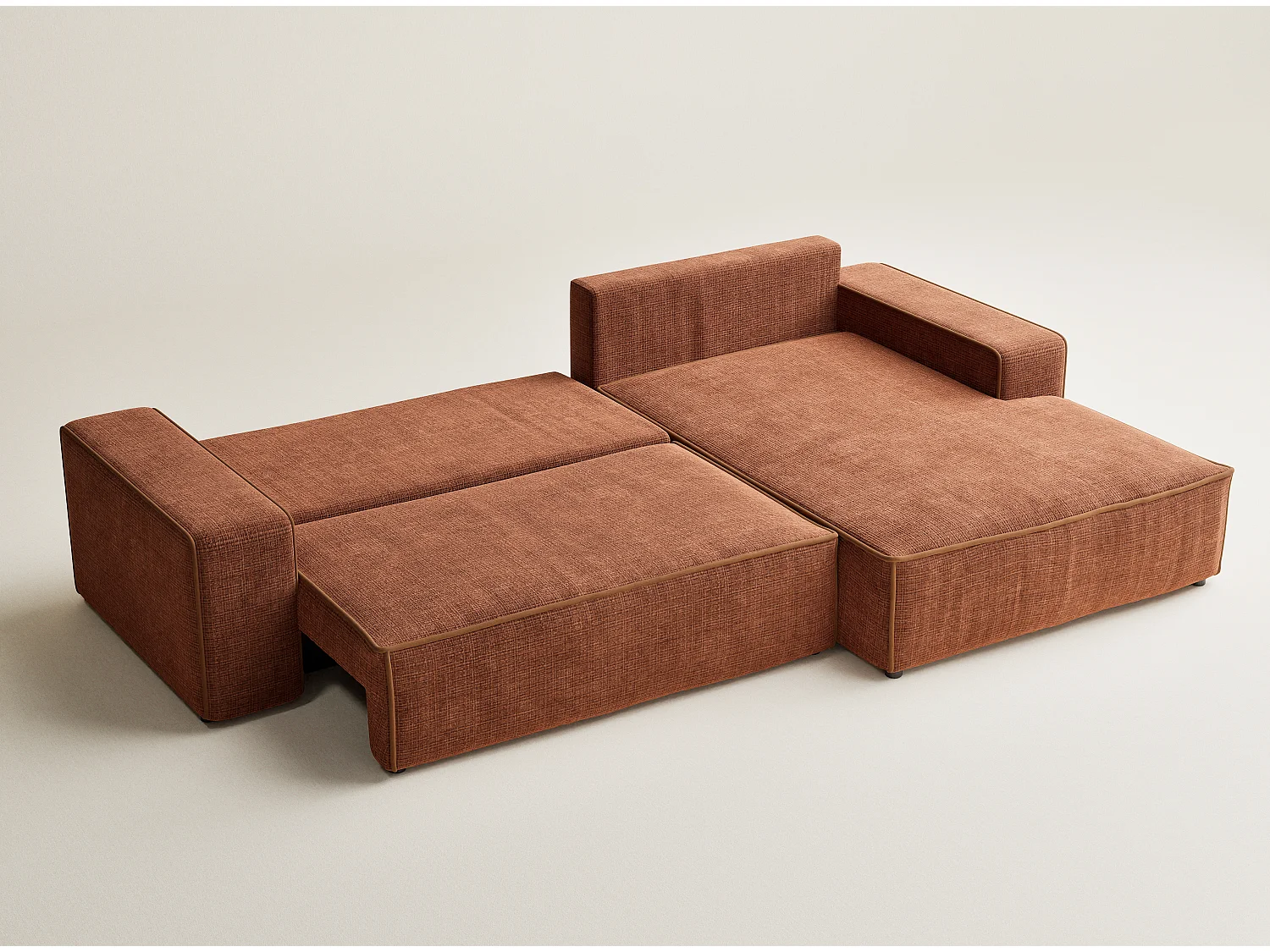 Canapé d'angle droit convertible en tissu chenille cuivre MODO