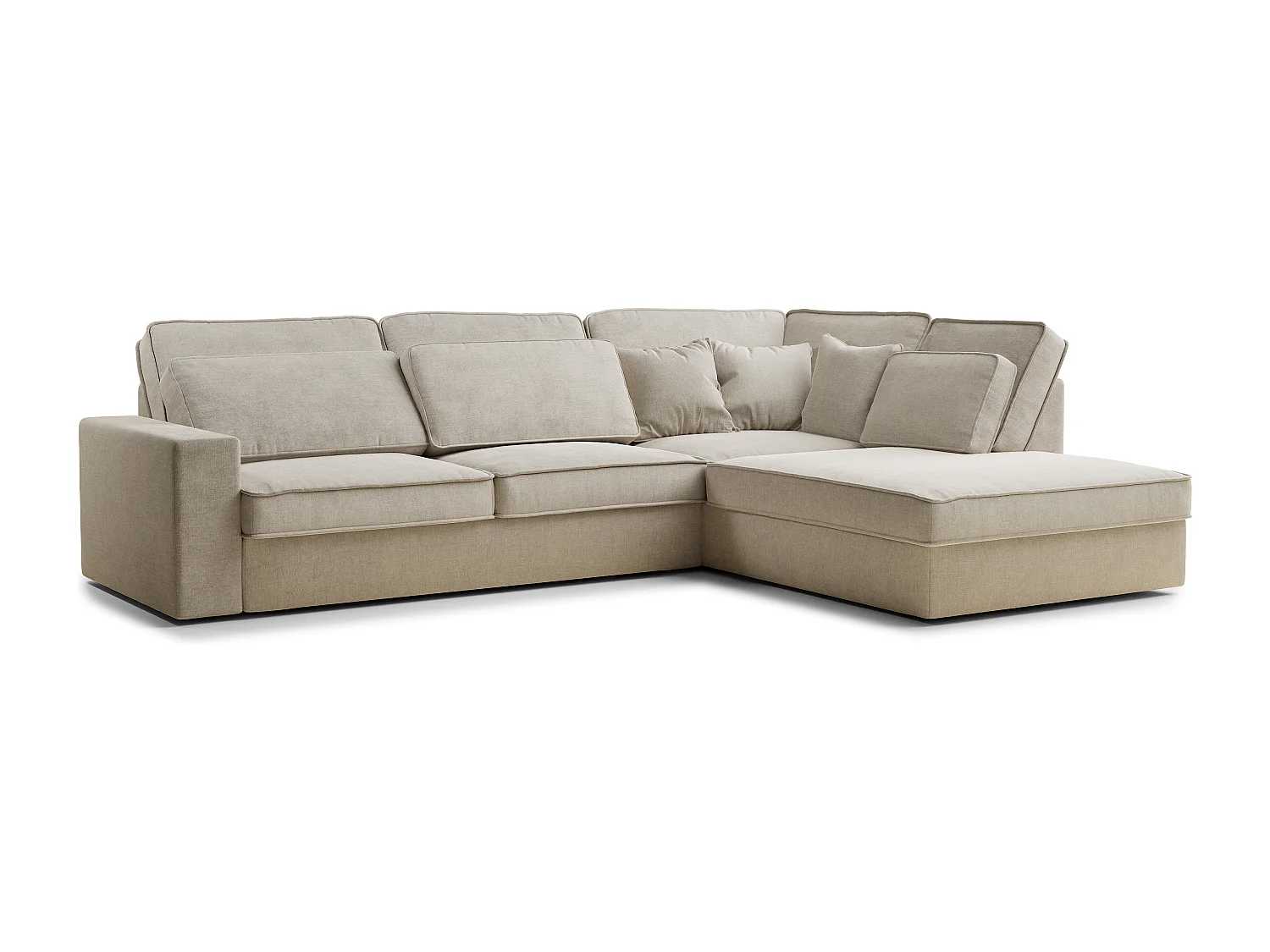 Canapé d'angle droit 5 places en tissu chenille beige KIROU