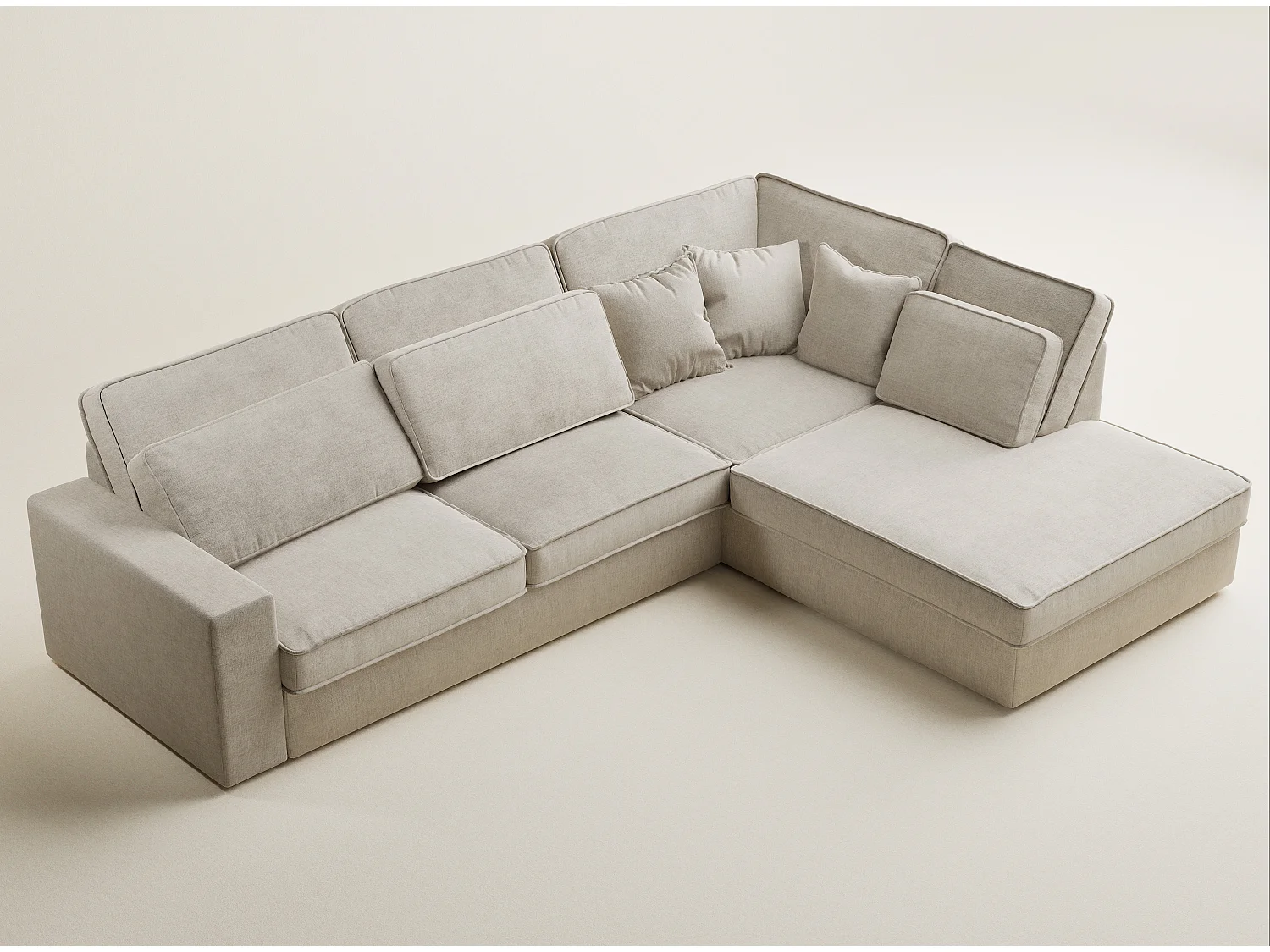 Canapé d'angle droit 5 places en tissu chenille beige KIROU