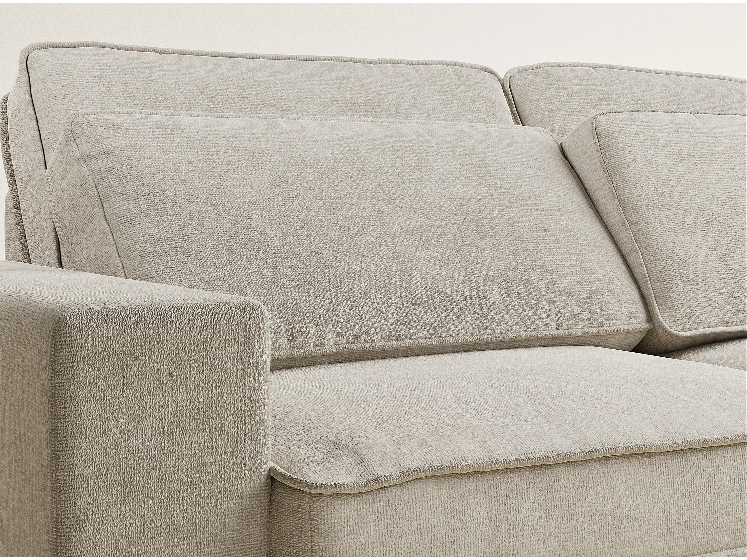 Canapé d'angle droit 5 places en tissu chenille beige KIROU