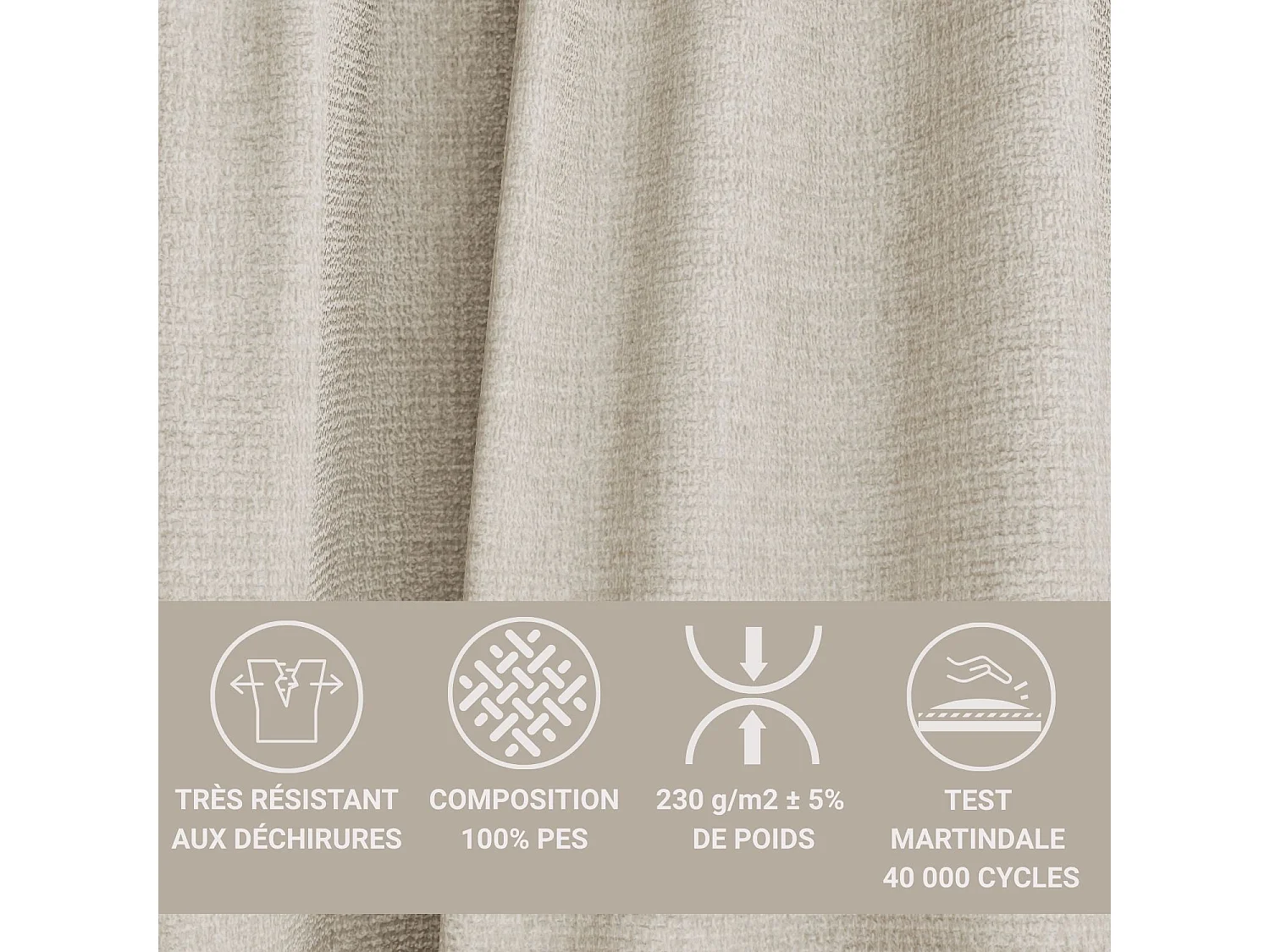 Canapé d'angle droit 5 places en tissu chenille beige KIROU