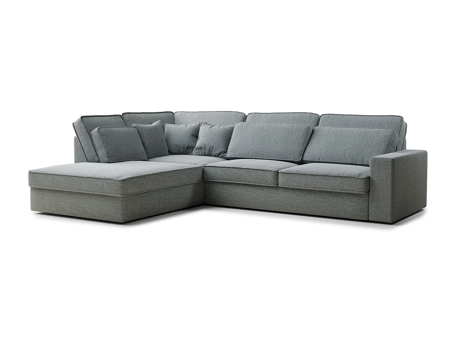 Canapé d'angle gauche 5 places en tissu tressé bleu gris KIROU